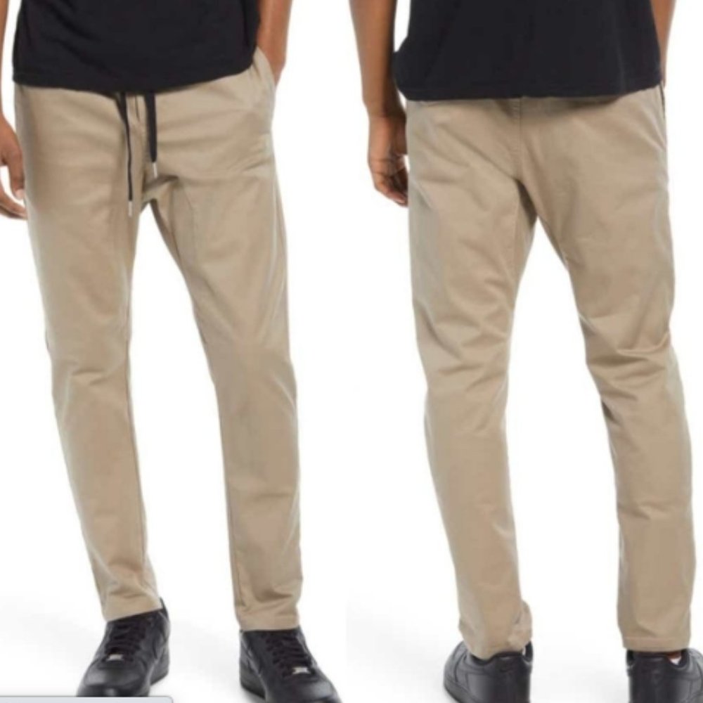 Zanerobe Sureshot Chino Jogger Pants Khakis Slouchy Sandstone Elastic Waist 28